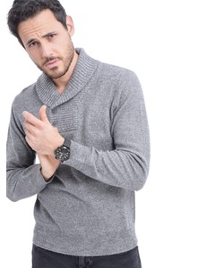 Jacquard Shawl Collar Sweater With Button