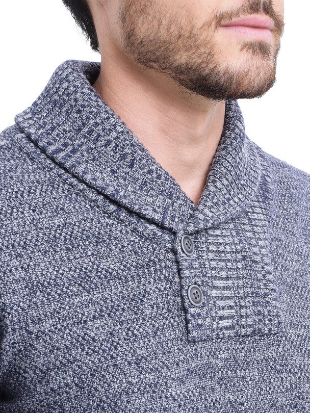 C&Jo Jacquard Shawl Collar Sweater With Button