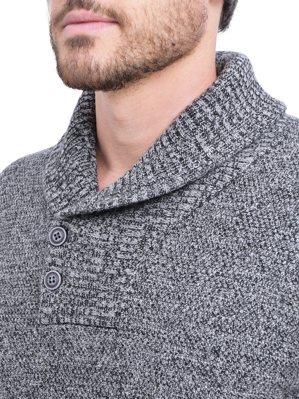 C&Jo Jacquard Shawl Collar Sweater With Button