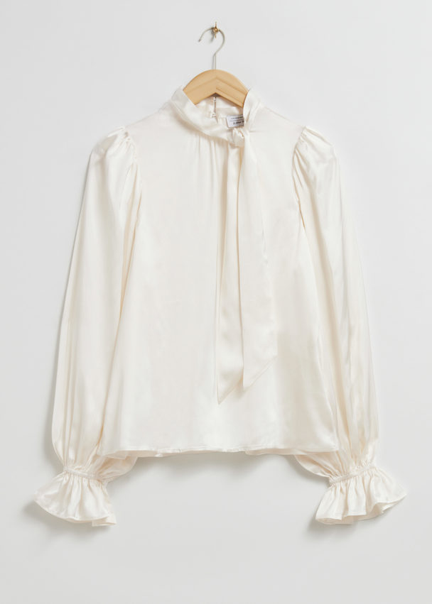 & Other Stories Tie-neck Blouse Ivory