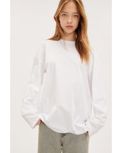 Wit Klassiek T-shirt Met Lange Mouwen Wit