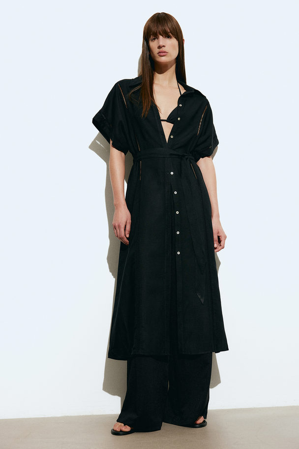 H&M Blusenkleid aus Leinenmix Schwarz