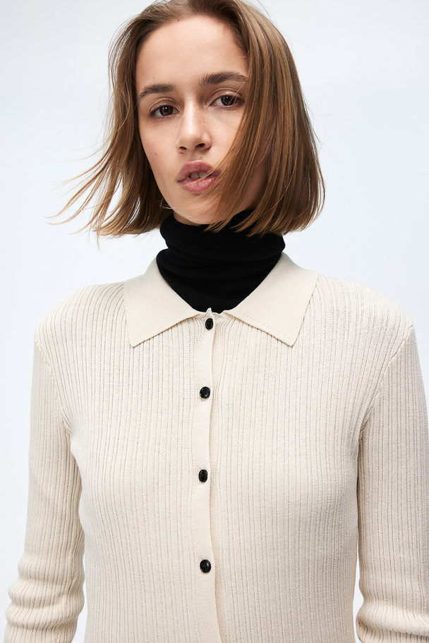 H&M Rib-knit Button-front Dress Cream