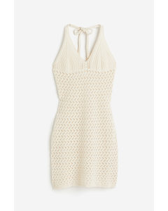 Crochet-look Mini Dress Light Beige
