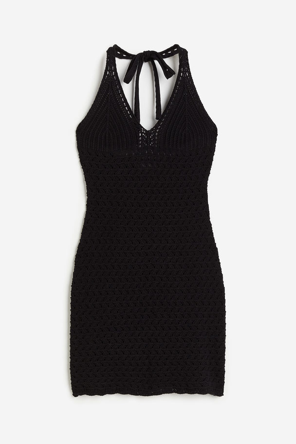 H&M Crochet-look Mini Dress Black