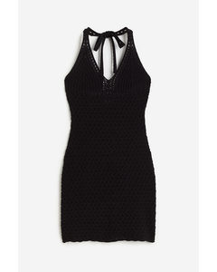 Crochet-look Mini Dress Black