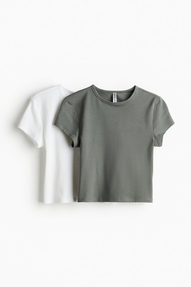 H&M 2-pack T-shirts Dusty Green/white