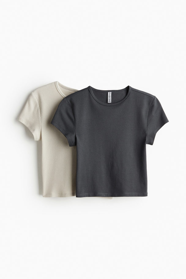 H&M 2-pack T-shirts Light Beige/dark Grey