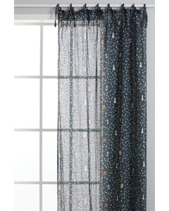 1-pack Linen-blend Curtain Dark Blue/clover