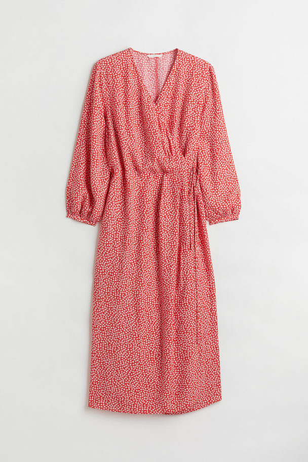 H&M H&m+ Patterned Wrap Dress Red/white Floral