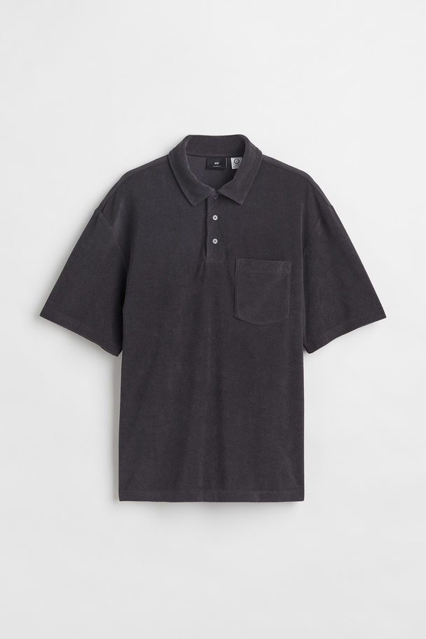 H&M Relaxed Fit Terry Polo Shirt Dark Grey