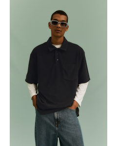 Relaxed Fit Terry Polo Shirt Dark Grey