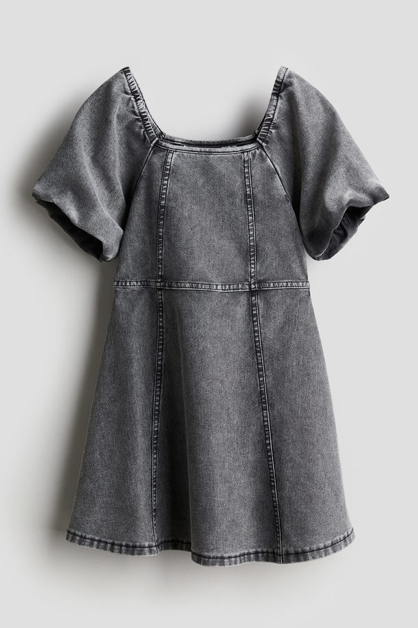 H&M Puff-sleeved Dress Denim Grey