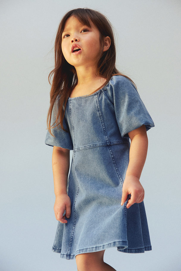 H&M Kleid mit Puffärmeln Denimblau