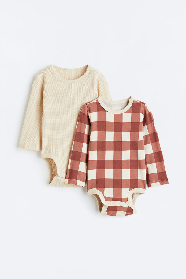 H&M 2-pack Cotton Bodysuits Rust Brown/checked