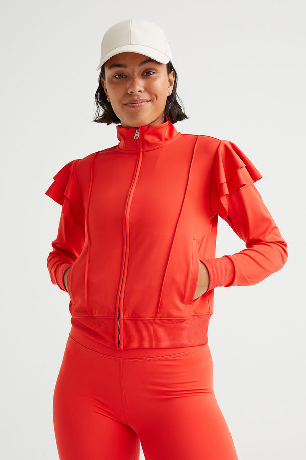 H&M Flounce-trimmed Track Jacket Bright Red