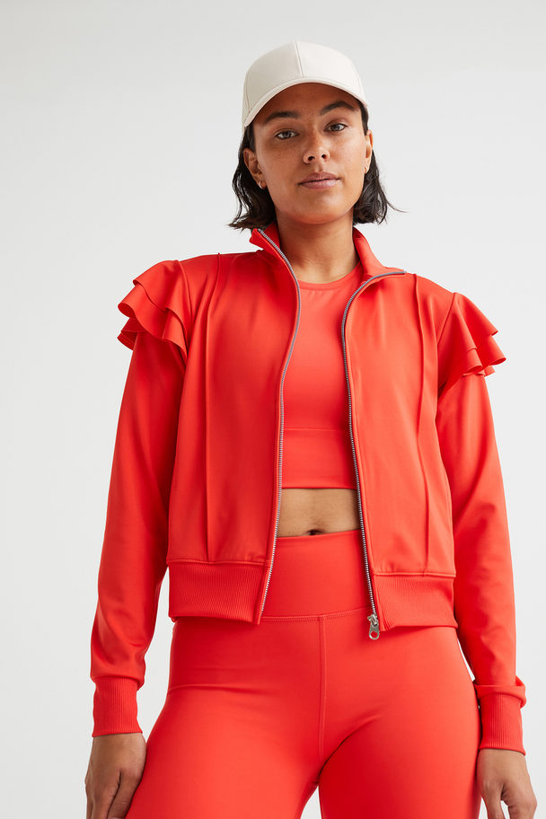 H&M Flounce-trimmed Track Jacket Bright Red