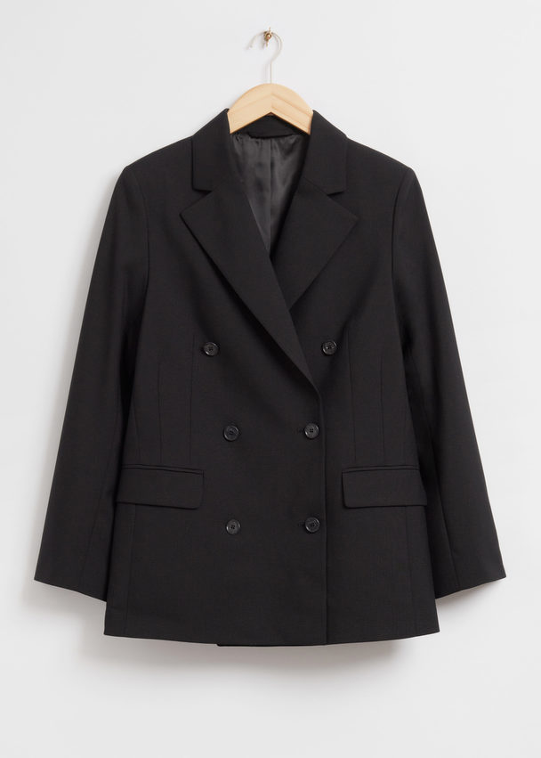 & Other Stories Relaxed Double-breasted Wool Blazer Black Wool