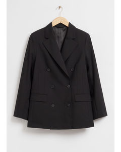 Relaxed Double-breasted Wool Blazer Black Wool