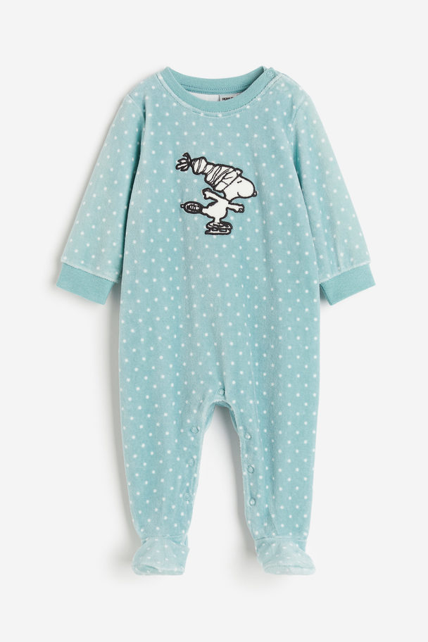H&M Velour All-in-one Pyjamas Turquoise/snoopy