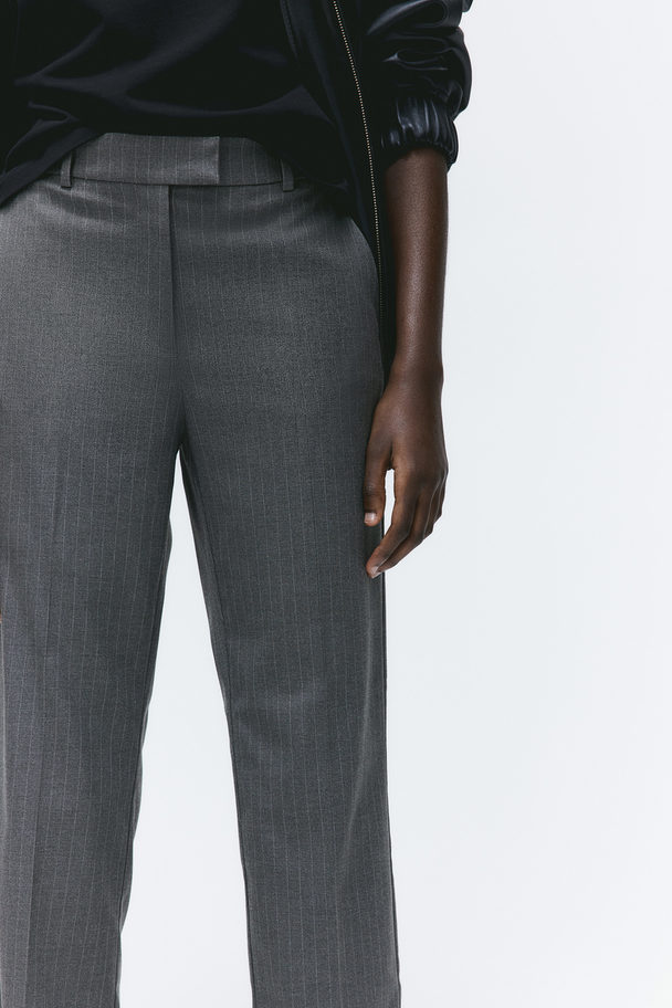 H&M Slim Twill Trousers Dark Grey/pinstriped
