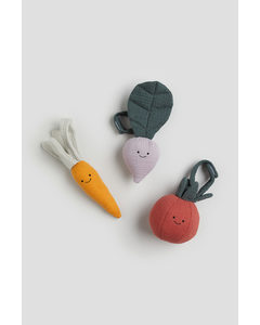 3-pack Cotton Muslin Soft Toys Orange/vegetables