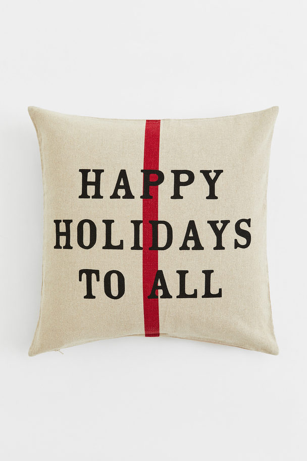 H&M HOME Linen-blend Cushion Cover Light Beige/happy Holidays