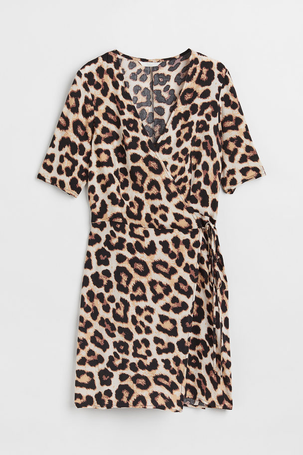 H&M Wrap Dress Beige/leopard Print