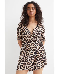 Slå Om-kjole Beige/leopardmønstret