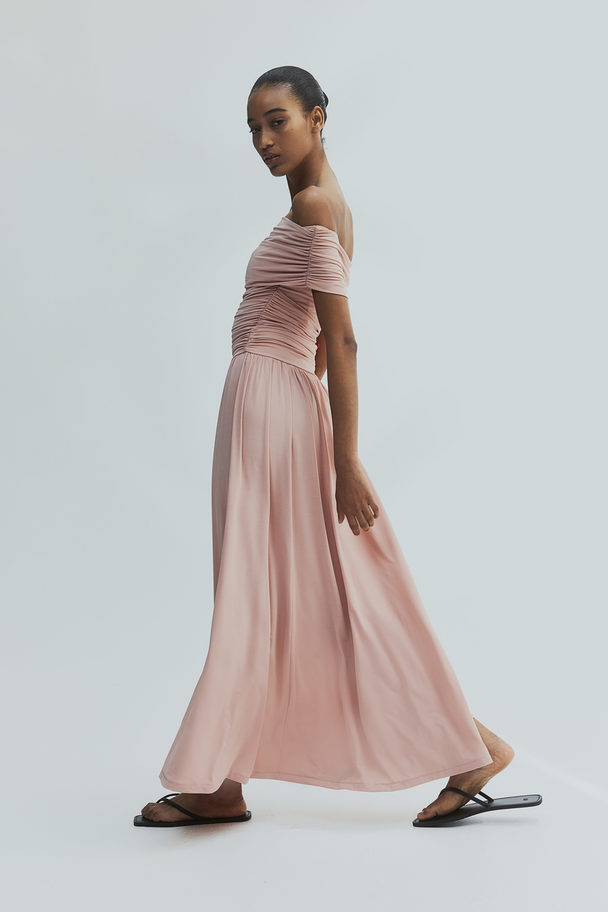 H&M Drapiertes Off-Shoulder-Kleid Mattrosa