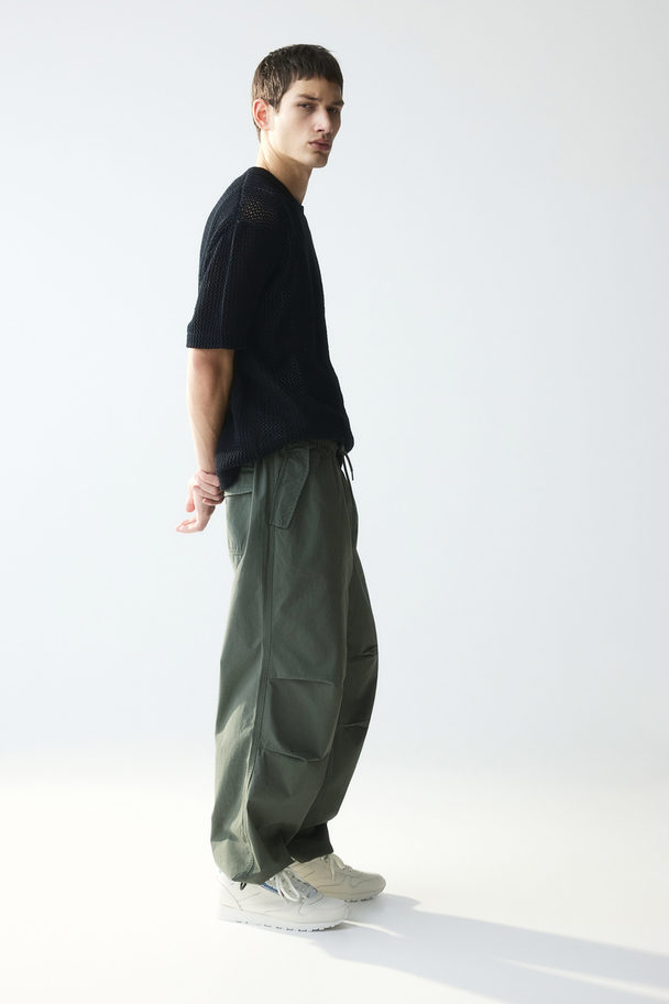 H&M Loose Fit Parachute Trousers Dark Green