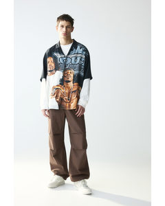 Loose Fit Parachute Trousers Brown