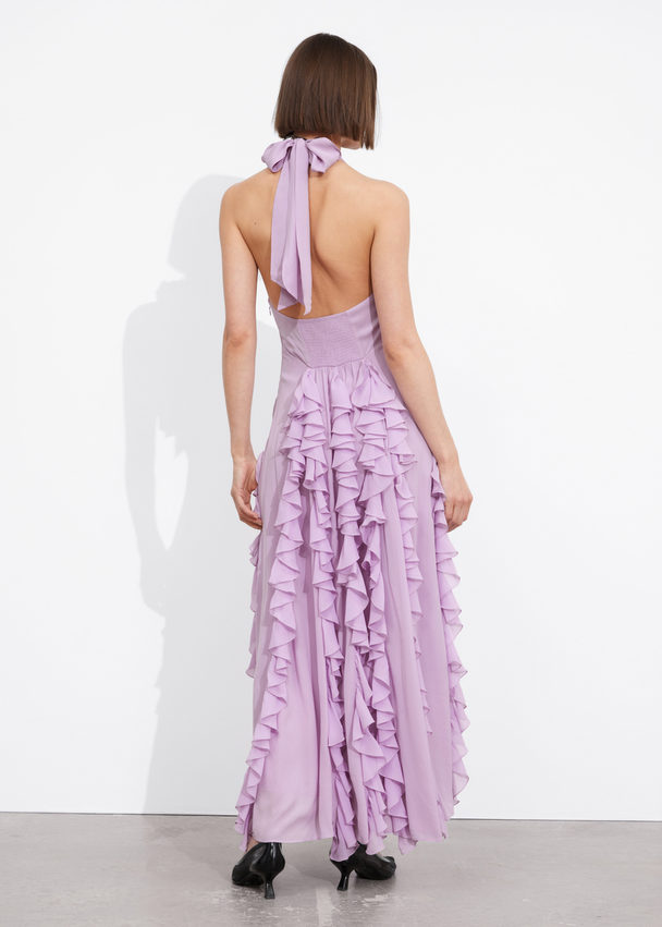 & Other Stories Frilled Halterneck Midi Dress Lilac