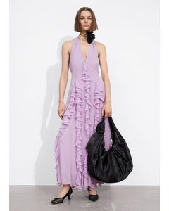 Frilled Halterneck Midi Dress Lilac