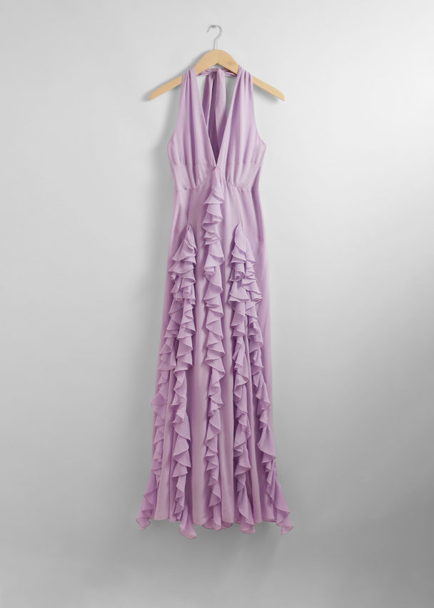 & Other Stories Frilled Halterneck Midi Dress Lilac