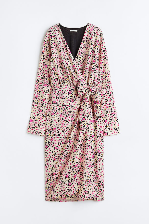 H&M Tie-detail Wrap Dress Pink/small Flowers