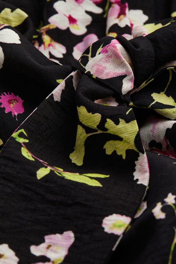 H&M Tie-detail Wrap Dress Black/floral
