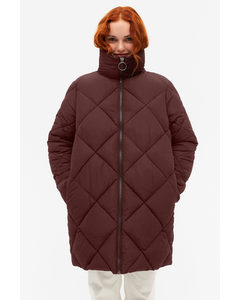 Burgundy Oversized Quilted High Collar Puffer Coat Burgundy