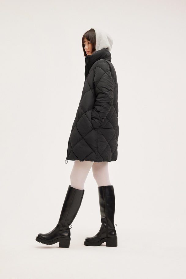 Monki Black Oversized Quilted High Collar Puffer Coat Black