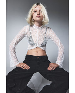 Long-sleeved Lace Top White
