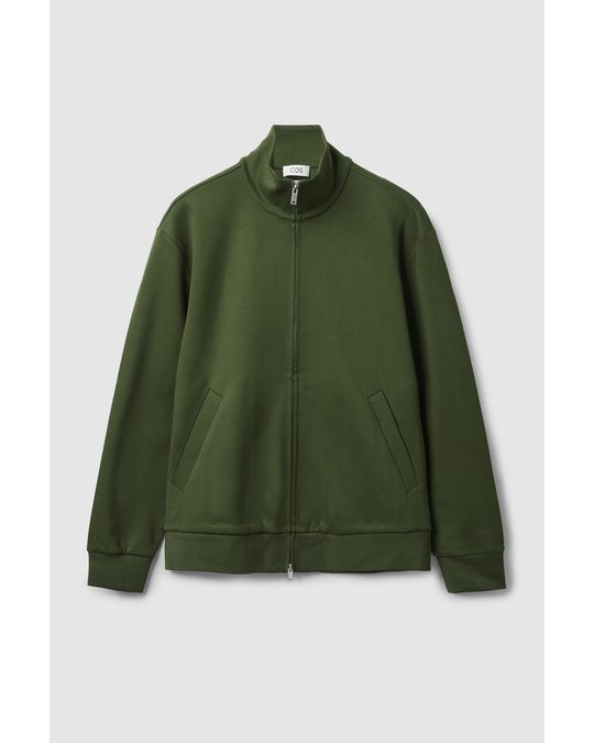 COS Funnel Neck Zip-up Jacket Dark Green