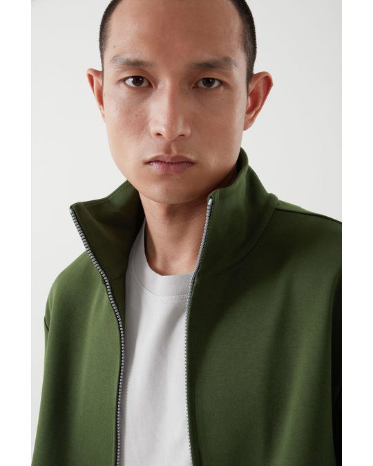 COS Funnel Neck Zip-up Jacket Dark Green