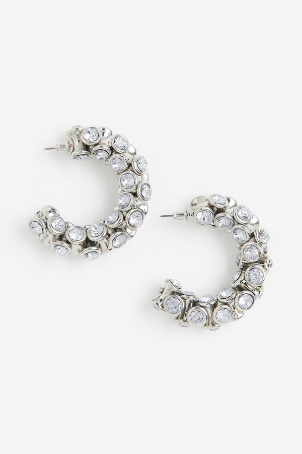 H&M Rhinestone-embellished Hoop Earrings Silver-coloured