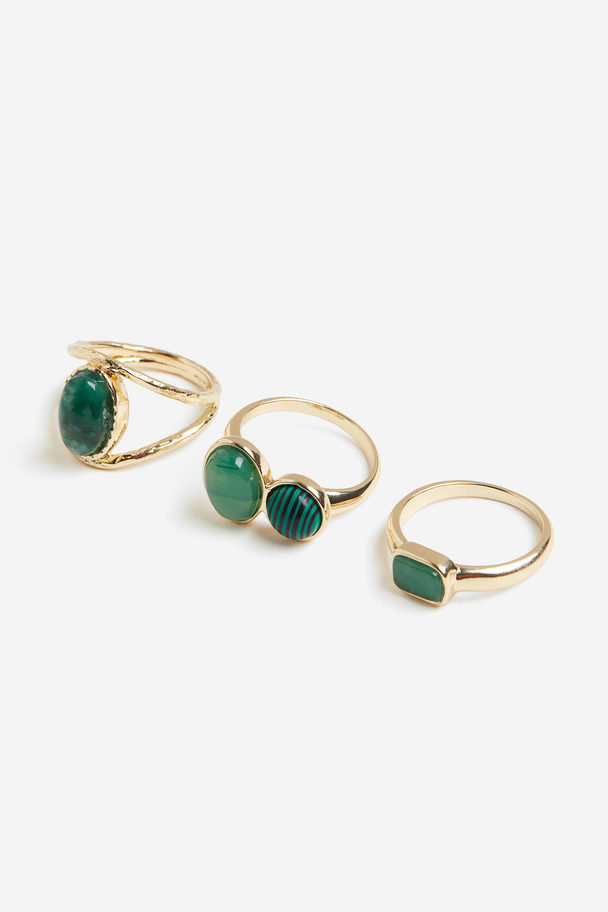 H&M 3-pack Rings Gold-coloured/green