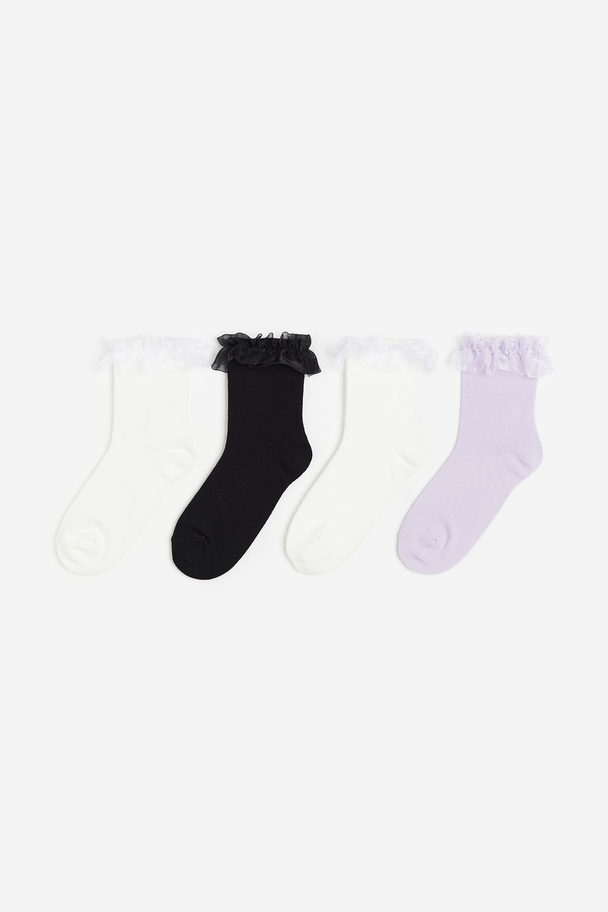 H&M 4-pack Frill-trimmed Socks Light Purple/white