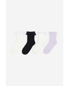 4-pack Frill-trimmed Socks Light Purple/white