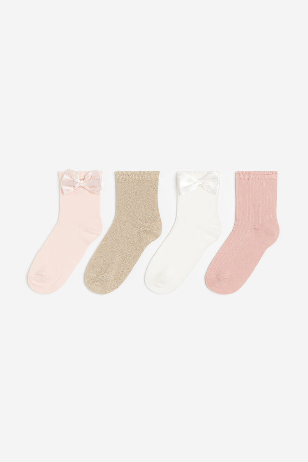 H&M 4-pack Frill-trimmed Socks Pink/beige/natural White