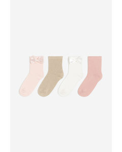 4-pack Frill-trimmed Socks Pink/beige/natural White