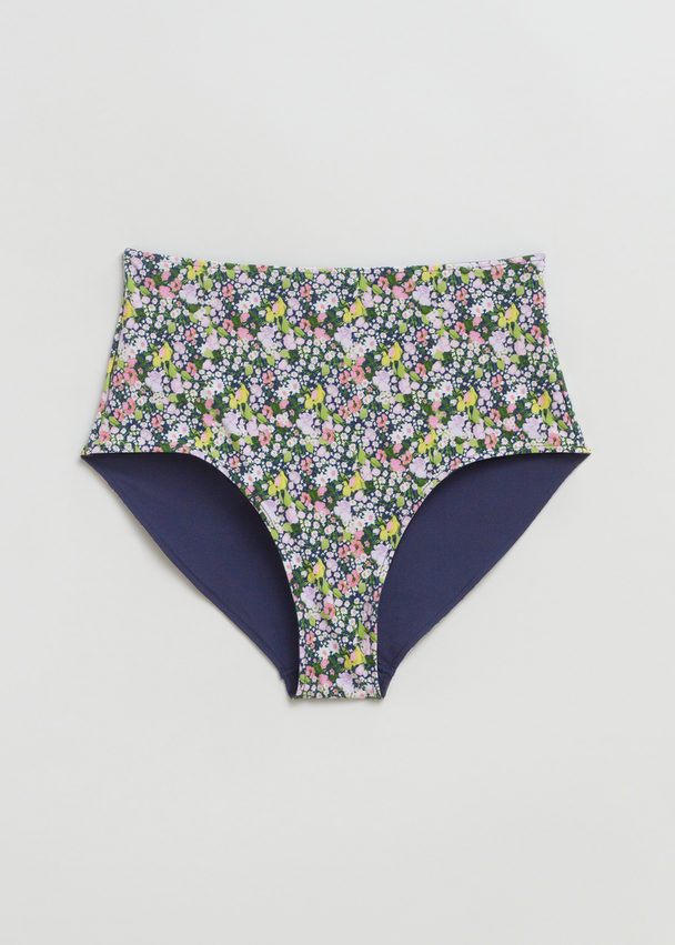 & Other Stories High Waist Reversible Bikini Bottoms Dark Blue/floral