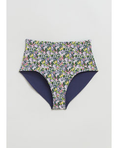 Omkeerbaar Bikinibroekje Met Hoge Taille Donkerblauw/bloemenpatroon